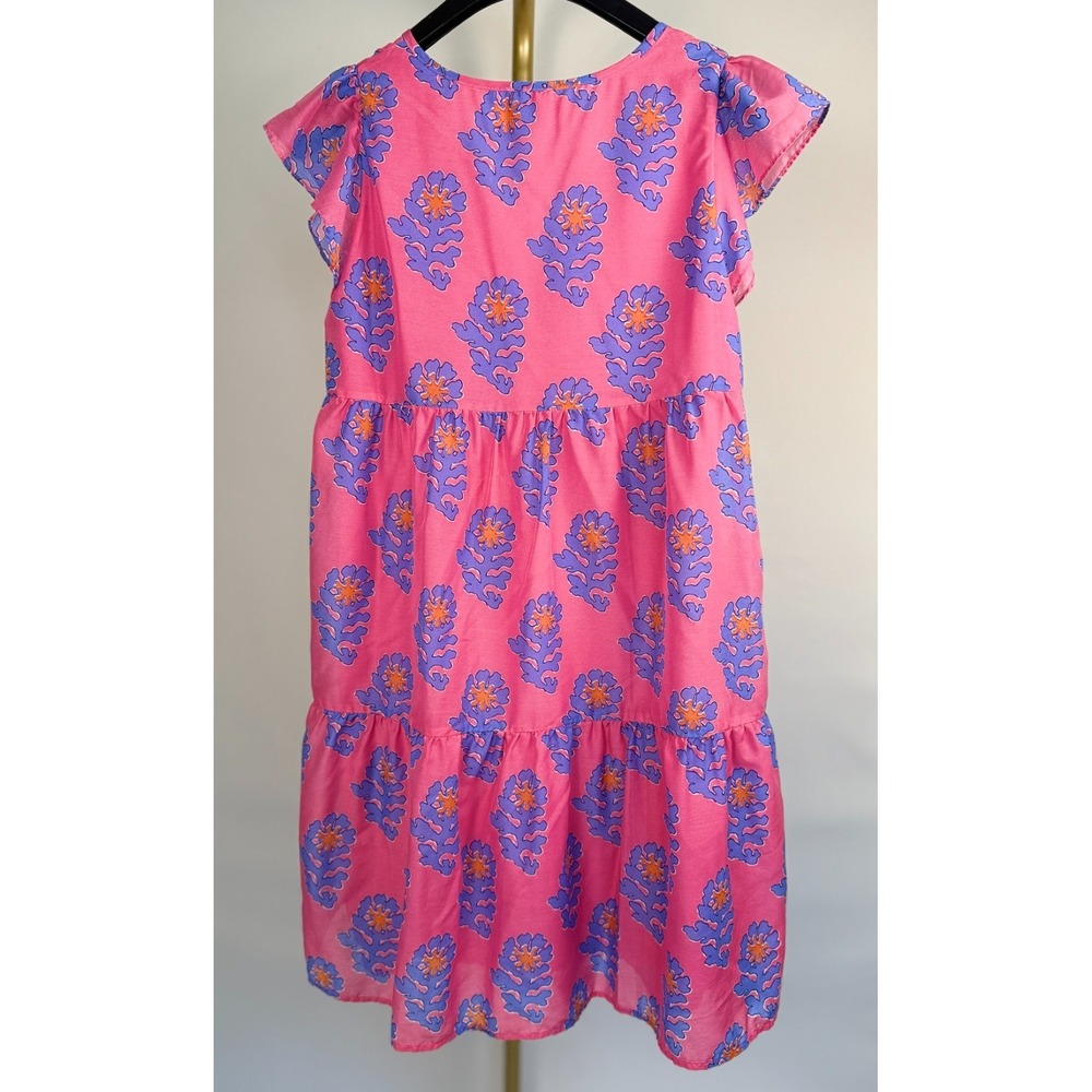 J Marie Piper‎ Ruffle Dress Pink Floral Tiered Mini Size Small Boho Summer - Picture 6 of 16